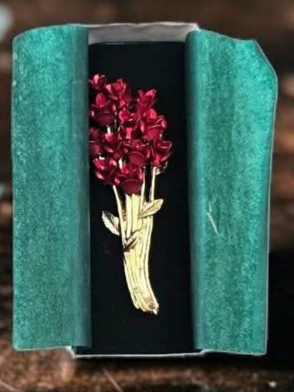 Vintage Gold Stem Red Floral Bouquet Brooch - Signed NOS (2)